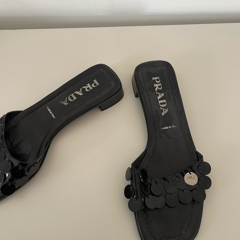 Vintage Prada Black Sequin Sandals